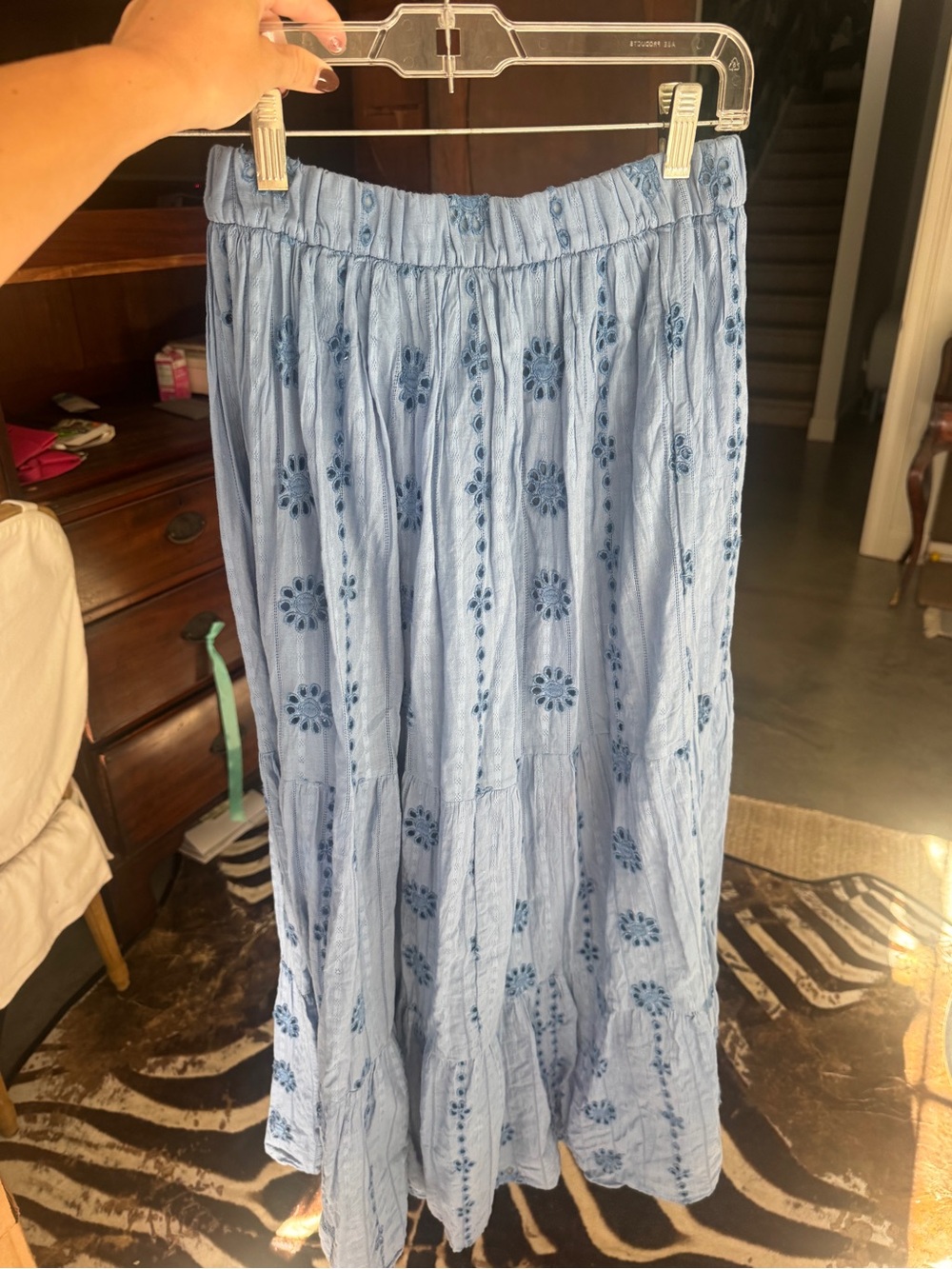 Zara Light Blue Embroidered Maxi Skirt